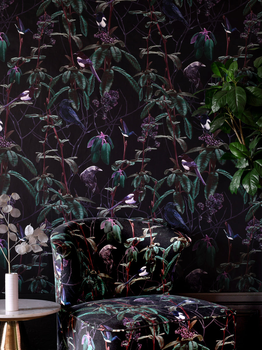Luxury Witchy Wallpaper - Hand-Painted Ravens and Black Birds – Witch
