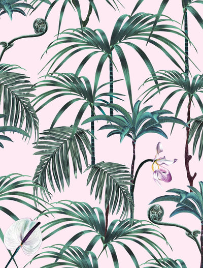 pink and green palm plant Luxury Tropical Leaf Wallpaper